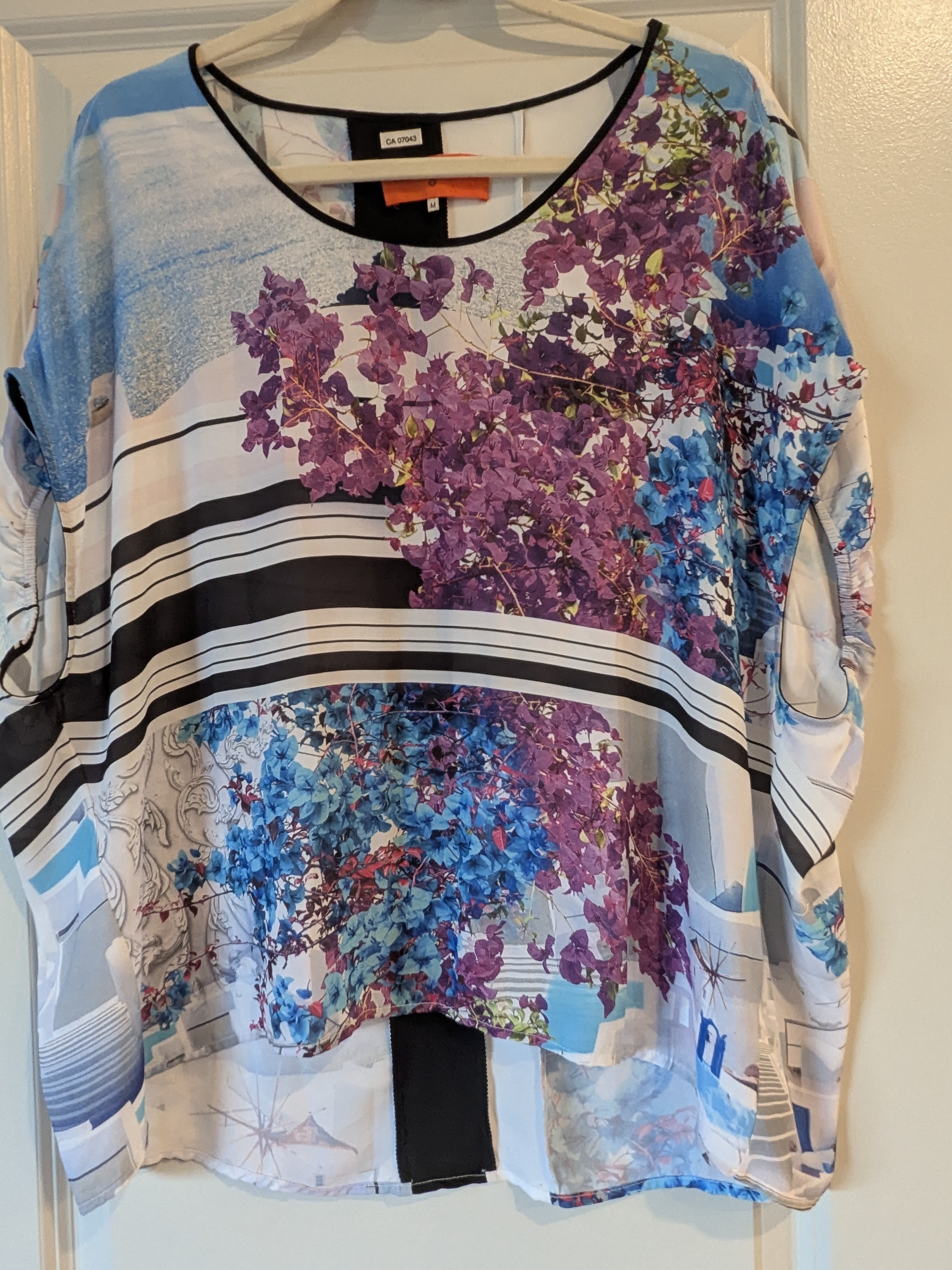 Clover Canyon Purple & Blue Floral Stripe Short Sleeve Blouse